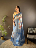Thumbnail for Sonakshi Women's Dark Sky Blend Silk Jacquard Woven Traditional Saree with Blouse - Distacart