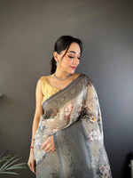 Thumbnail for Sonakshi Women's Grey Blend Silk Jacquard Woven Traditional Saree with Blouse - Distacart