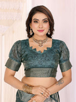 Thumbnail for Sonakshi Women's Seagreen Mulberry Silk With Digital Prints Saree with Blouse