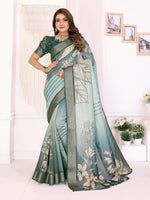 Thumbnail for Sonakshi Women's Seagreen Mulberry Silk With Digital Prints Saree with Blouse