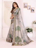 Thumbnail for Sonakshi Women's Silver Mulberry Silk With Digital Prints Saree with Blouse