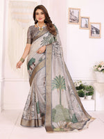 Thumbnail for Sonakshi Women's Silver Mulberry Silk With Digital Prints Saree with Blouse