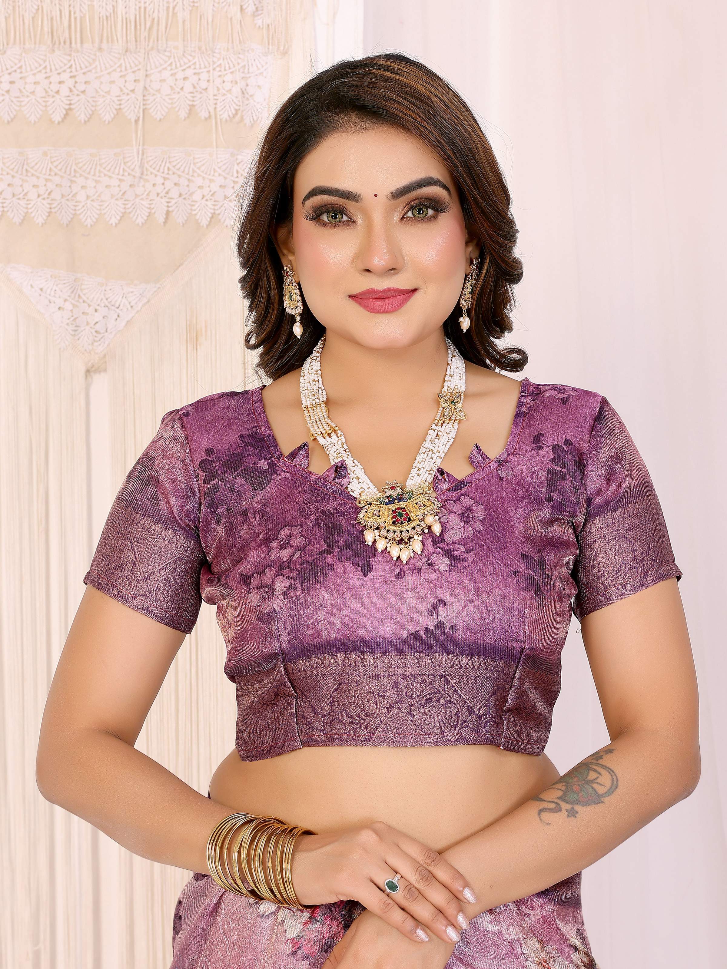 Sonakshi Women's Jamli Mulberry Silk With Digital Prints Saree with Blouse