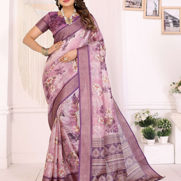 Sonakshi Women's Jamli Mulberry Silk With Digital Prints Saree with Blouse - Distacart