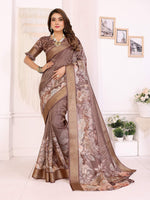 Thumbnail for Sonakshi Women's Coffee Mulberry Silk With Digital Prints Saree with Blouse