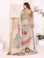 Thumbnail for Sonakshi Women's White Mulberry Silk With Digital Prints Saree with Blouse