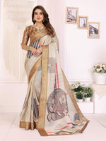 Thumbnail for Sonakshi Women's White Mulberry Silk With Digital Prints Saree with Blouse
