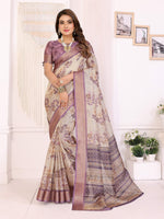 Thumbnail for Sonakshi Women's Purple Mulberry Silk With Digital Prints Saree with Blouse