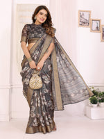 Thumbnail for Sonakshi Women's Grey Mulberry Silk With Digital Prints Saree with Blouse