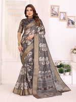 Thumbnail for Sonakshi Women's Grey Mulberry Silk With Digital Prints Saree with Blouse