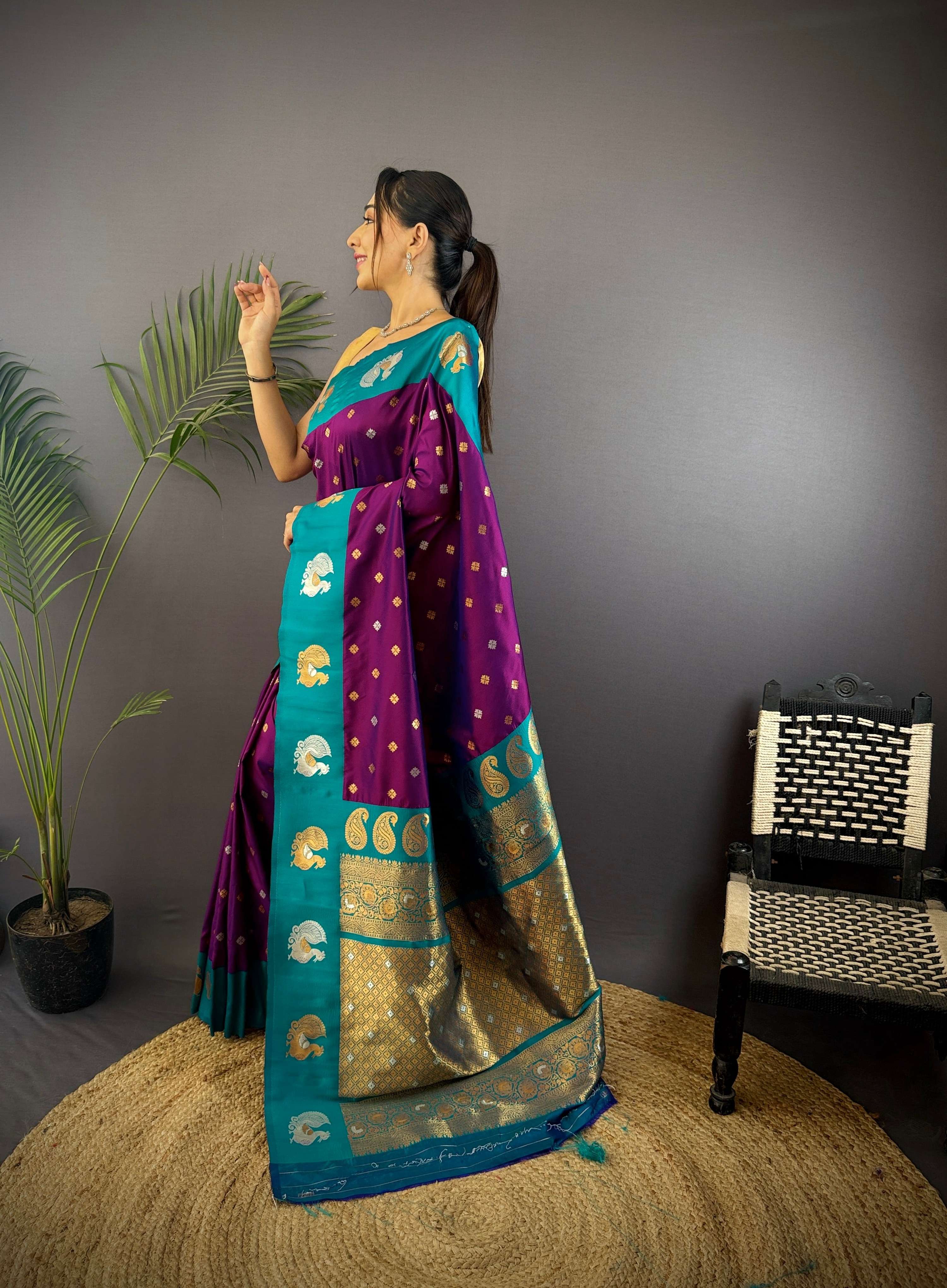 Sonakshi Women's Jamli Banarasi Silk Zari Weaving Saree with Blouse