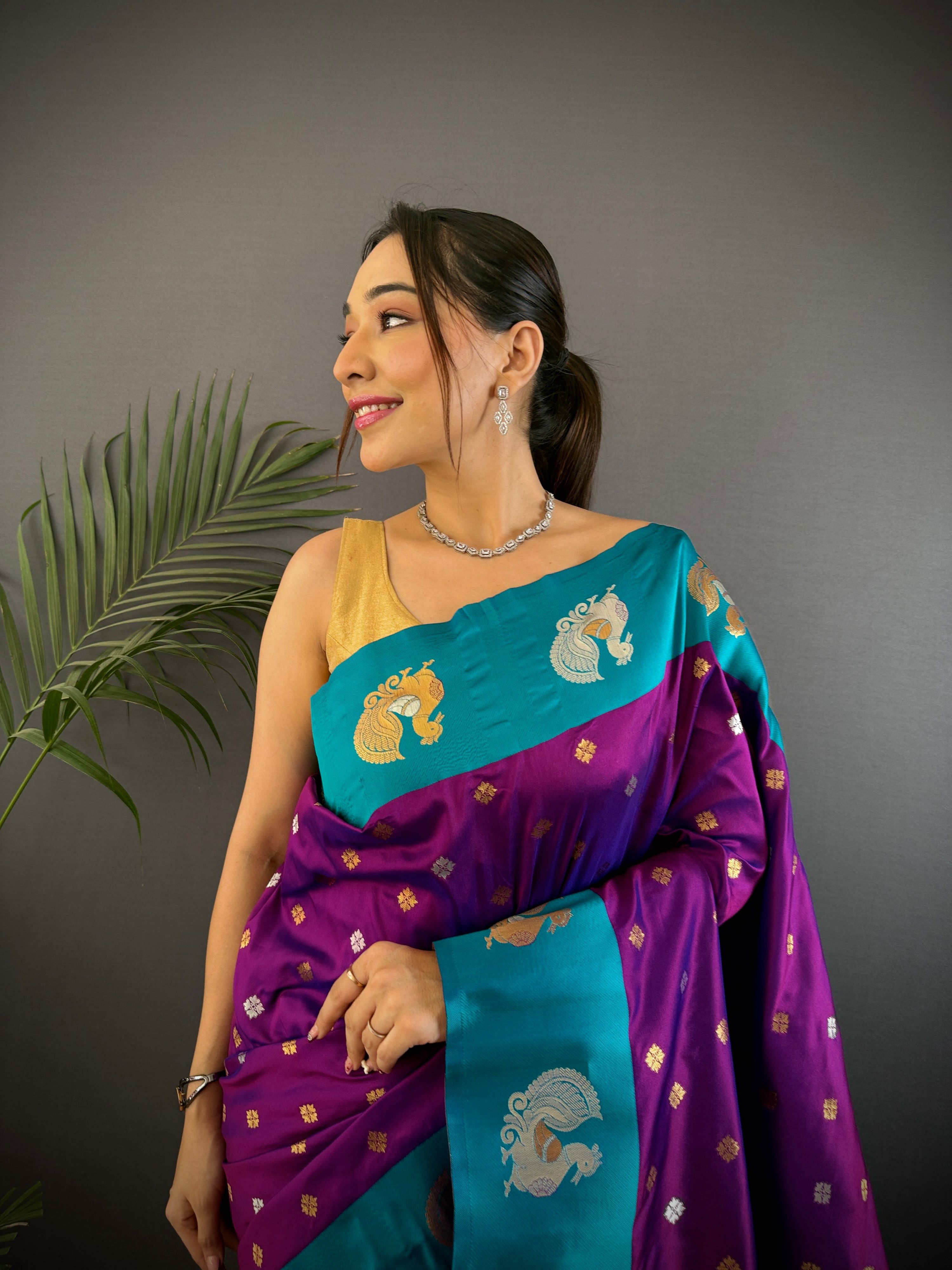 Sonakshi Women's Jamli Banarasi Silk Zari Weaving Saree with Blouse