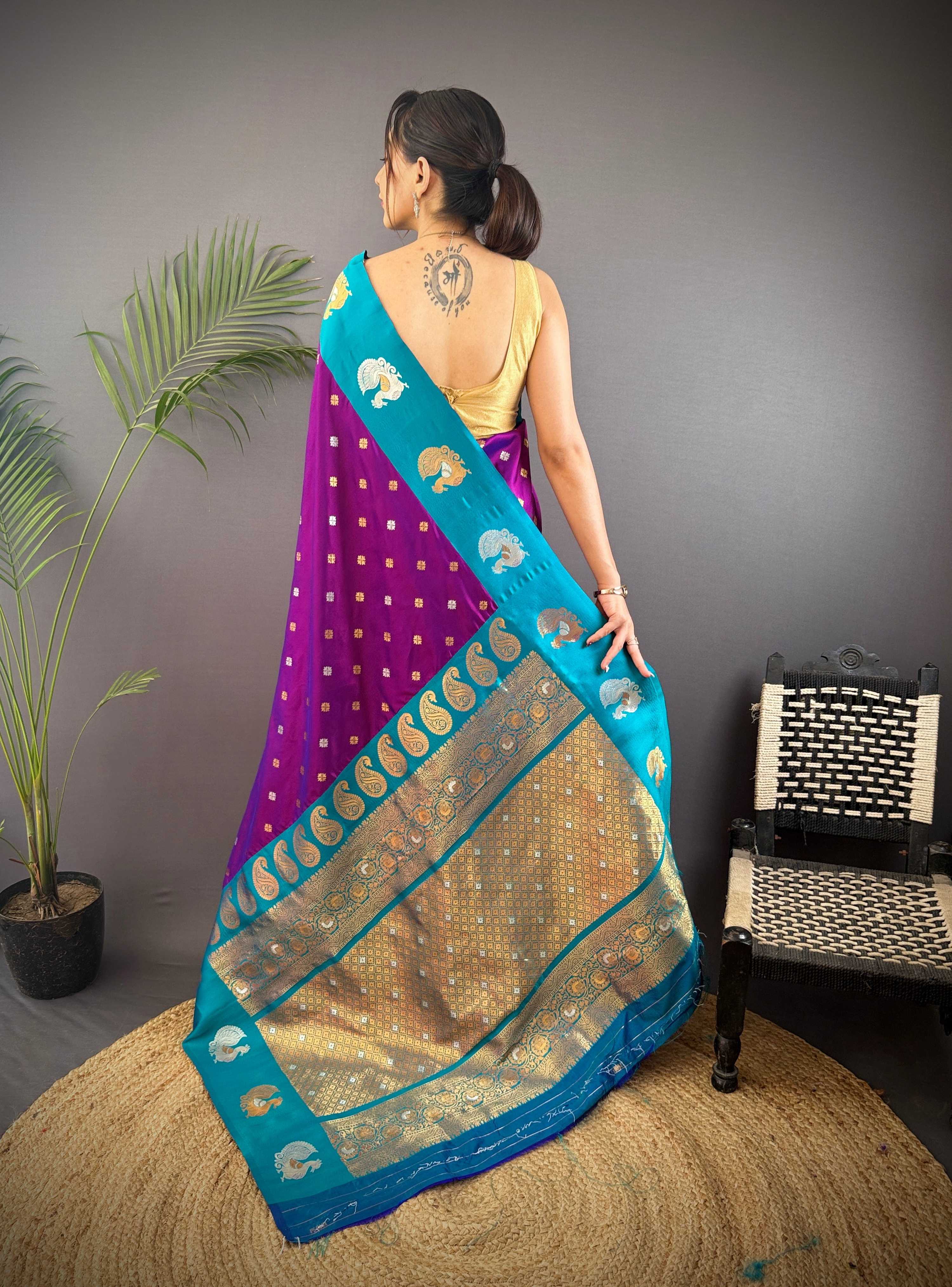 Sonakshi Women's Jamli Banarasi Silk Zari Weaving Saree with Blouse