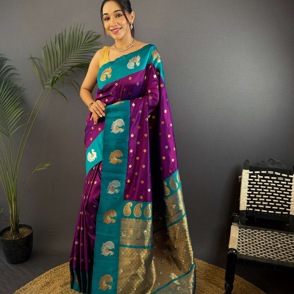 Sonakshi Women's Jamli Banarasi Silk Zari Weaving Saree with Blouse - Distacart