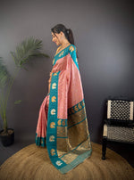 Thumbnail for Sonakshi Women's Peach Banarasi Silk Zari Weaving Saree with Blouse