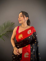 Thumbnail for Sonakshi Women's Black Banarasi Silk Zari Weaving Saree with Blouse