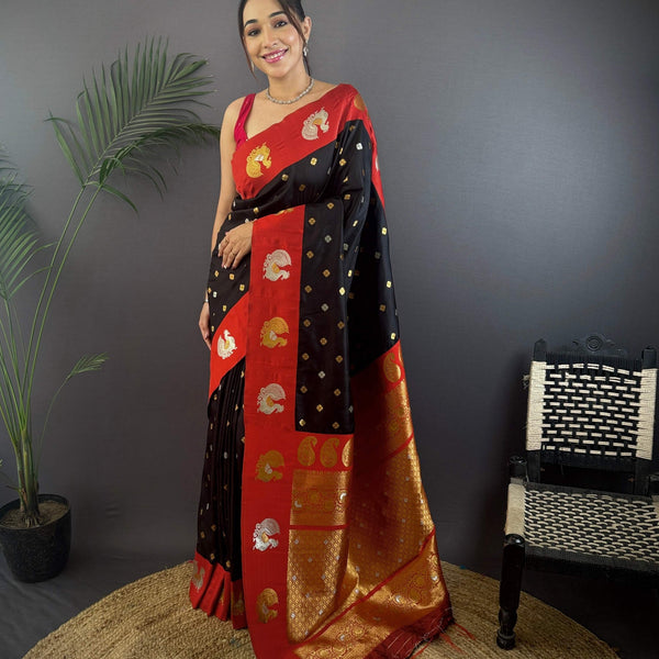 Sonakshi Women's Black Banarasi Silk Zari Weaving Saree with Blouse - Distacart