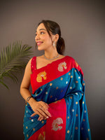 Thumbnail for Sonakshi Women's Morepeach Banarasi Silk Zari Weaving Saree with Blouse