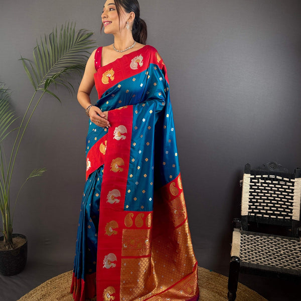 Sonakshi Women's Morepeach Banarasi Silk Zari Weaving Saree with Blouse - Distacart