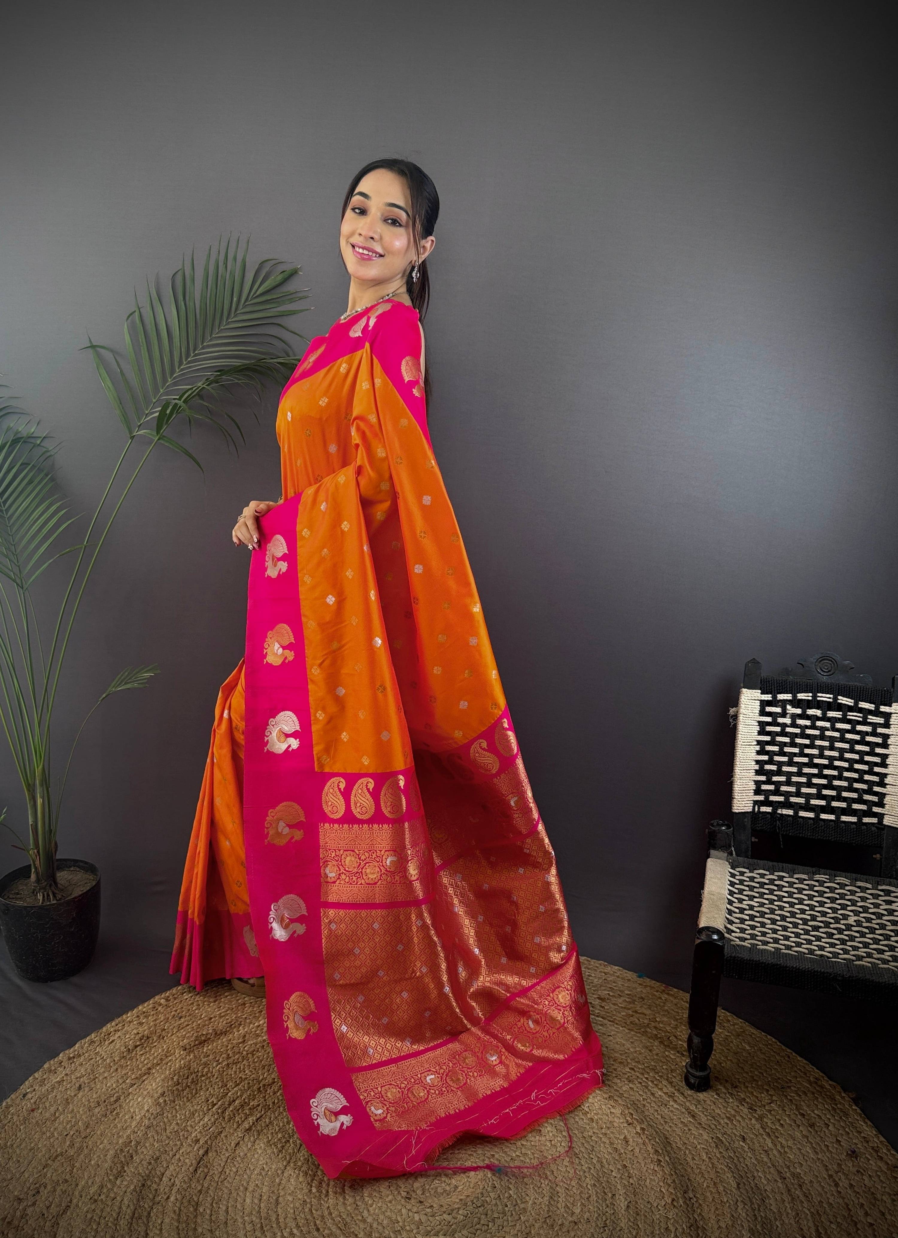 Sonakshi Women's Fenta Banarasi Silk Zari Weaving Saree with Blouse