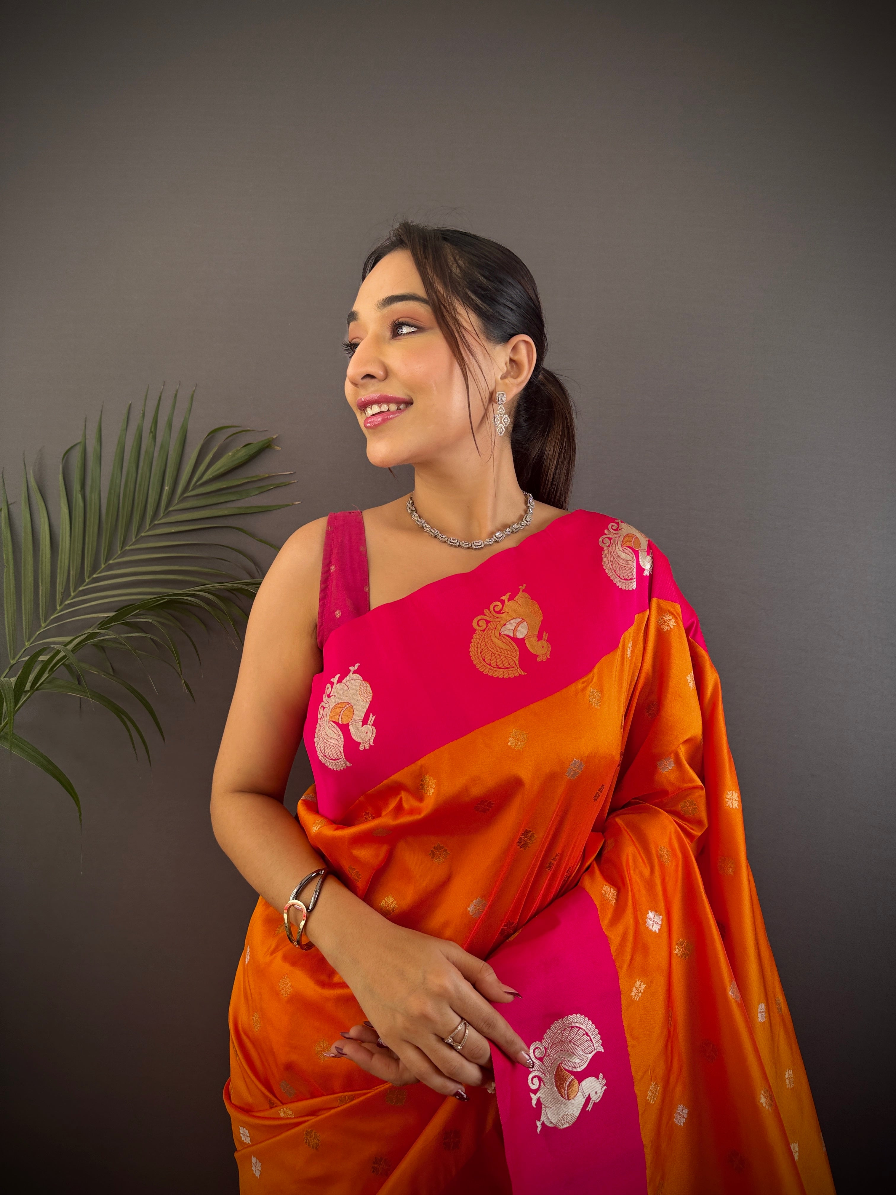Sonakshi Women's Fenta Banarasi Silk Zari Weaving Saree with Blouse