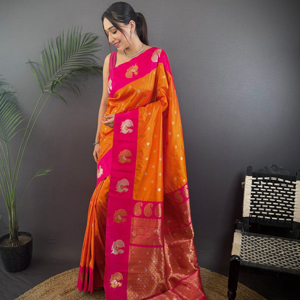 Sonakshi Women's Fenta Banarasi Silk Zari Weaving Saree with Blouse - Distacart
