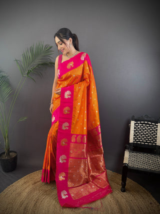 Sonakshi Women's Fenta Banarasi Silk Zari Weaving Saree with Blouse