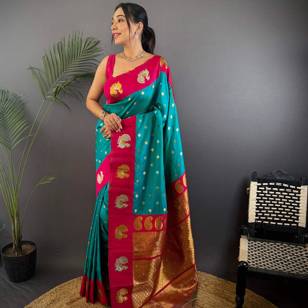 Sonakshi Women's Seagreen Banarasi Silk Zari Weaving Saree with Blouse - Distacart