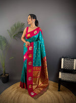 Thumbnail for Sonakshi Women's Seagreen Banarasi Silk Zari Weaving Saree with Blouse