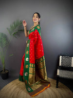Thumbnail for Sonakshi Women's Red Banarasi Silk Zari Weaving Saree with Blouse