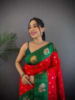 Thumbnail for Sonakshi Women's Red Banarasi Silk Zari Weaving Saree with Blouse