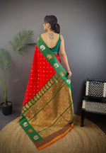 Thumbnail for Sonakshi Women's Red Banarasi Silk Zari Weaving Saree with Blouse