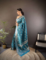 Thumbnail for Sonakshi Women's Teal Banarasi Silk Zari Weaving Saree with Blouse