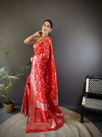 Thumbnail for Sonakshi Women's Red Banarasi Silk Zari Weaving Saree with Blouse