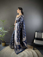 Thumbnail for Sonakshi Women's Navy Blue Banarasi Silk Zari Weaving Saree with Blouse