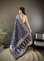 Thumbnail for Sonakshi Women's Navy Blue Banarasi Silk Zari Weaving Saree with Blouse