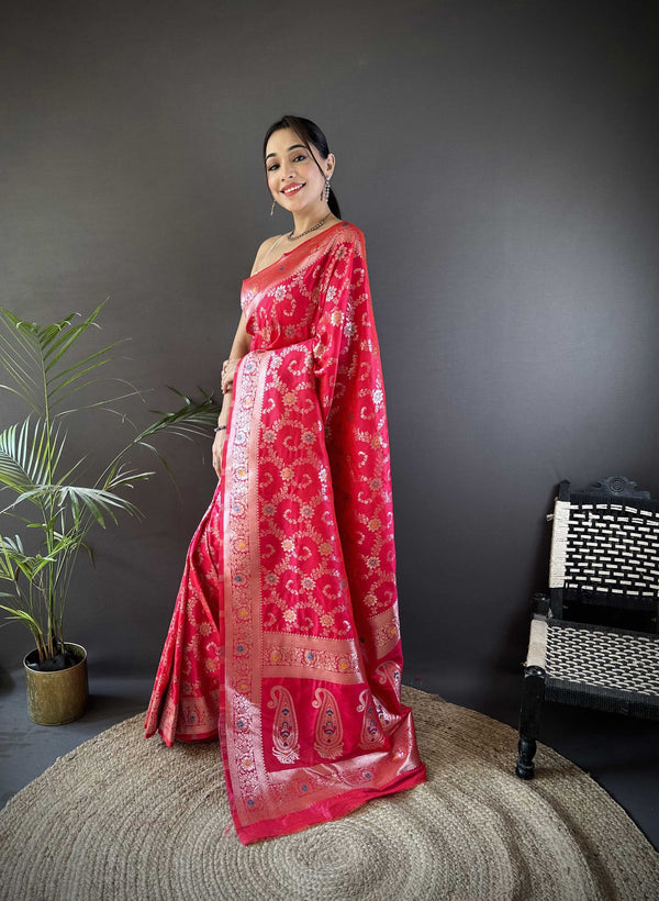 Sonakshi Women's Maharani Banarasi Silk Zari Weaving Saree with Blouse