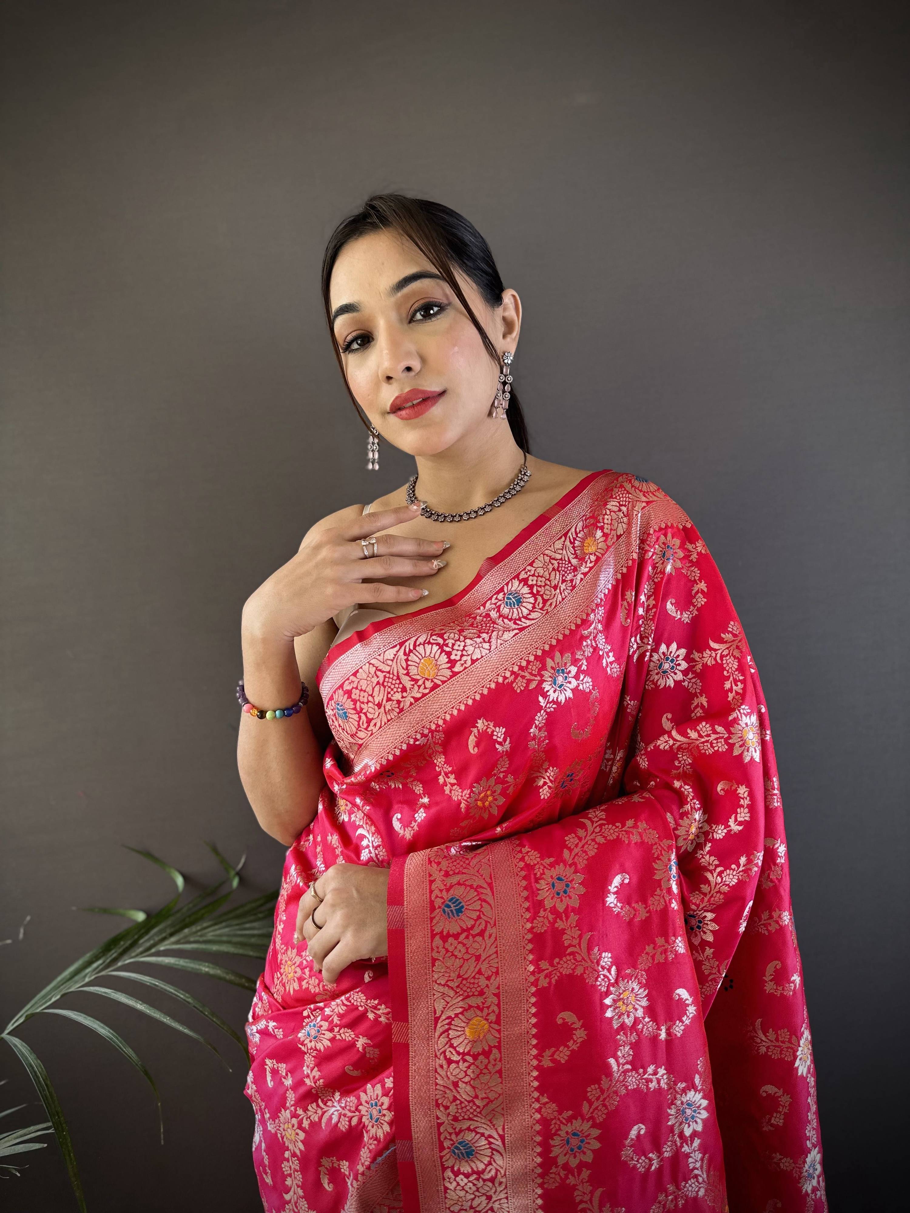 Sonakshi Women's Maharani Banarasi Silk Zari Weaving Saree with Blouse