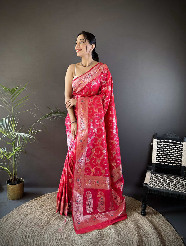 Sonakshi Women's Maharani Banarasi Silk Zari Weaving Saree with Blouse