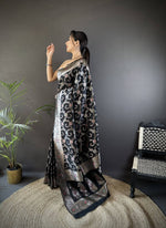 Thumbnail for Sonakshi Women's Black Banarasi Silk Zari Weaving Saree with Blouse