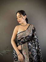 Thumbnail for Sonakshi Women's Black Banarasi Silk Zari Weaving Saree with Blouse