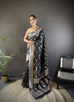 Thumbnail for Sonakshi Women's Black Banarasi Silk Zari Weaving Saree with Blouse