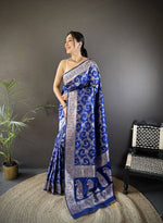 Thumbnail for Sonakshi Women's Blue Banarasi Silk Zari Weaving Saree with Blouse