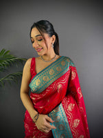 Thumbnail for Sonakshi Women's Maharani Banarasi Silk Zari Weaving Saree with Blouse
