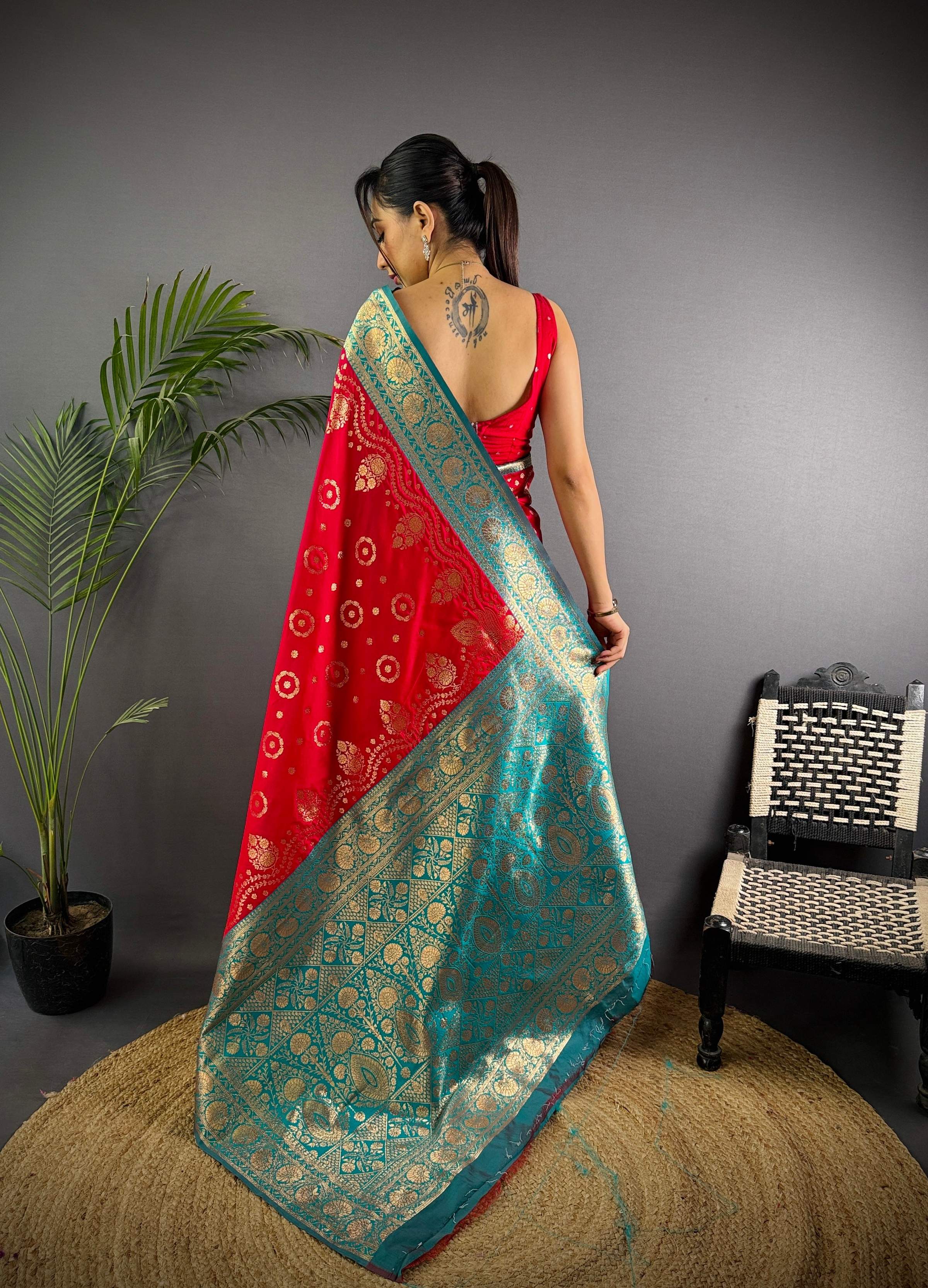 Sonakshi Women's Maharani Banarasi Silk Zari Weaving Saree with Blouse