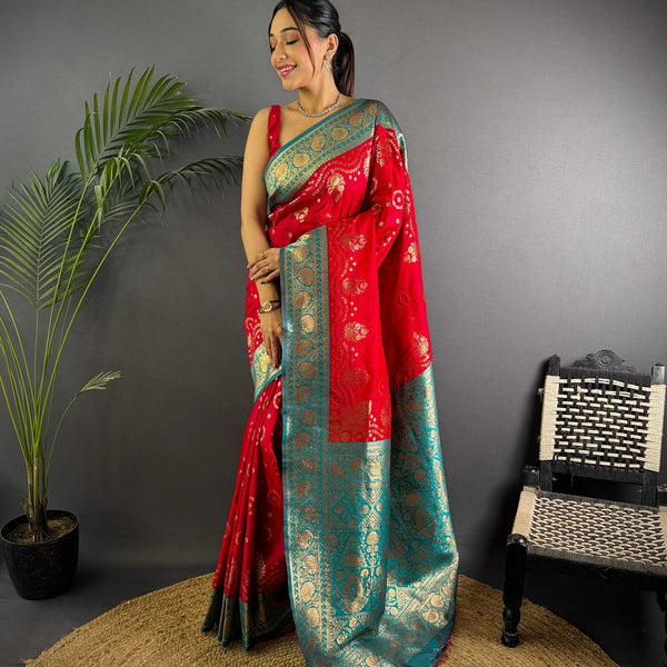 Sonakshi Women's Maharani Banarasi Silk Zari Weaving Saree with Blouse - Distacart