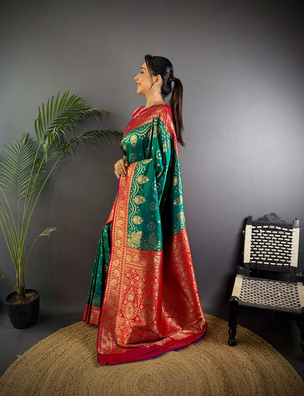 Sonakshi Women's Seagreen Banarasi Silk Zari Weaving Saree with Blouse