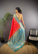 Thumbnail for Sonakshi Women's Gajri Banarasi Silk Zari Weaving Saree with Blouse