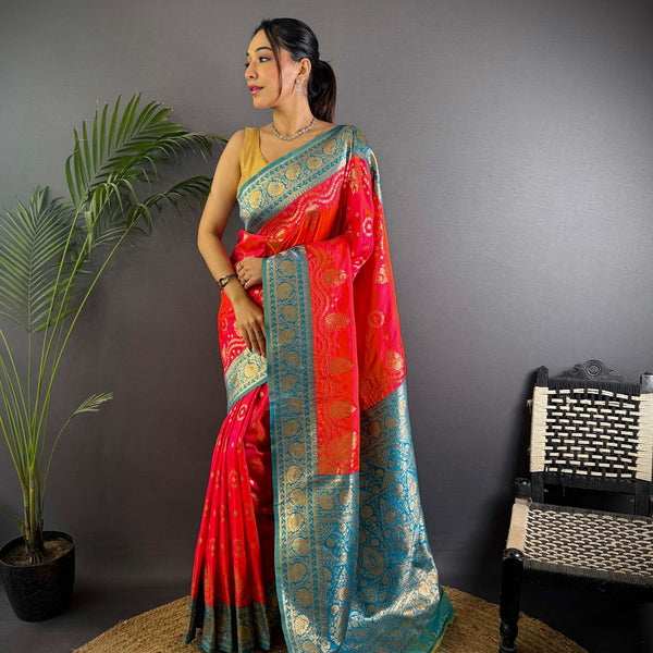 Sonakshi Women's Gajri Banarasi Silk Zari Weaving Saree with Blouse - Distacart