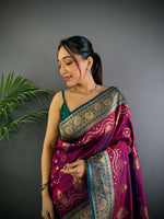 Thumbnail for Sonakshi Women's Wine Banarasi Silk Zari Weaving Saree with Blouse